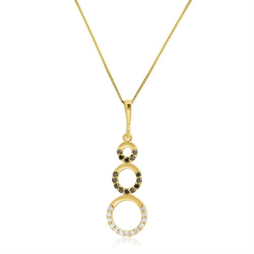 תליון עיגולים חצי יהלומים שחורים ולבנים