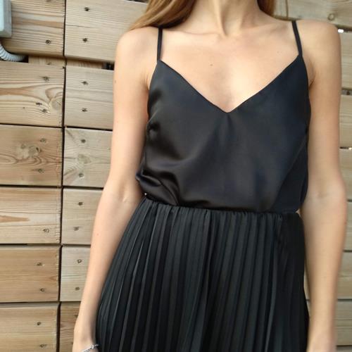 גופיית ספגטי סאטן משי - שחור