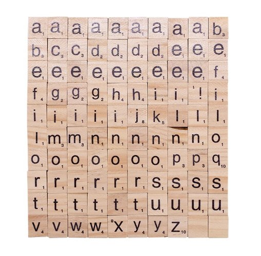 אותיות עץ שבץ-נא אנגלית 100 יח'  2X2 ס"מ