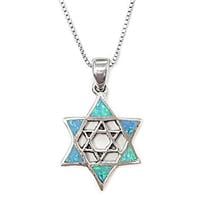 מגן דוד מכסף טהור 925 בשילוב אבני אופאל T5979