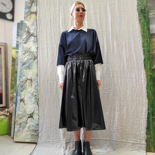 חצאית נילון יפני - BLACK