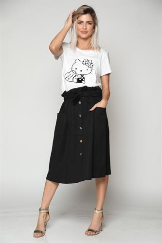 חצאית נשים שילוב כפתורים שחור