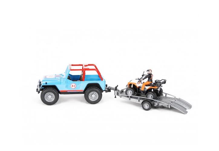 ג’יפ רנגלר שטח כחול + נהג + עגלה וטרקטורון ברודר