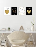 סט של 4 תמונות השראה  שחור, לבן וזהב 074