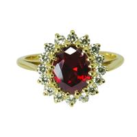 טבעת זהב 14K דגם דיאנה משובצת אבן חן גרנט אדומה וזרקונים