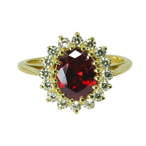 טבעת זהב 14K דגם דיאנה משובצת אבן חן גרנט אדומה וזרקונים