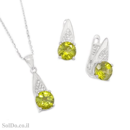 עגילים ותליון מכסף משובצים אבני פרידוט ואבני זרקון S1718