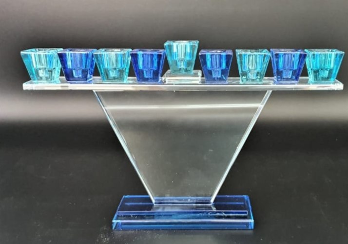 חנוכיית קריסטל טרפז כחול