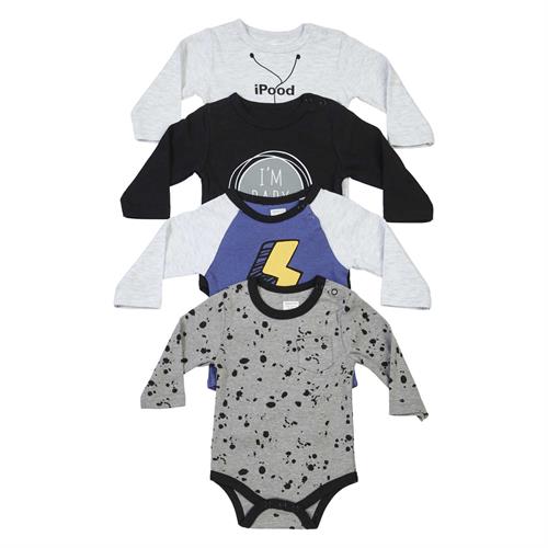 סט 4 בגדי גוף אפור מלאנג שחור כחול אפור כהה