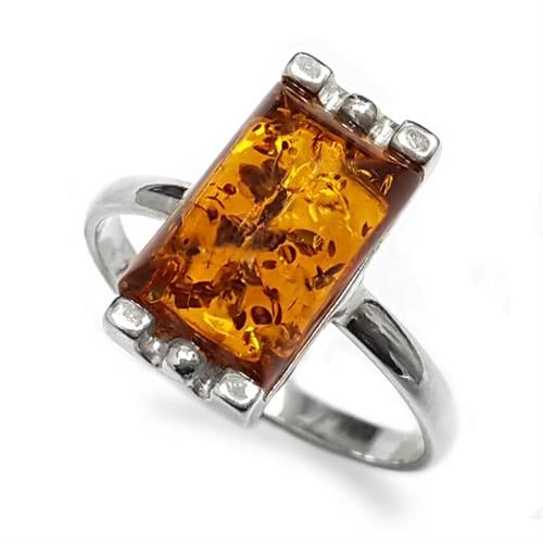 טבעת מכסף משובצת ענבר RG5917 | תכשיטי כסף 925 | טבעות כסף