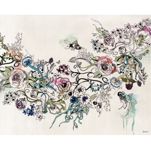 ציור צבעוני עם דגים וצבעי מים