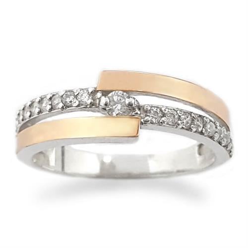 טבעת כסף מצופה זהב 9K משובצת אבני זרקון  RG5939 | תכשיטי כסף | טבעות כסף