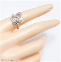 טבעת מכסף משובצת פנינה לבנה וזרקונים RG8713 | תכשיטי כסף 925 | טבעות עם פנינה