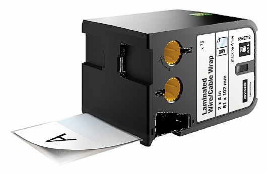 סרט סימון למינציה שחור על רקע לבן Dymo 1868712 Laminated Cable Wrap XTL Tape 51x102mm