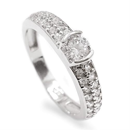 טבעת כסף משובצת זרקון סוליטר 4mm ואבני זרקון בצדדים RG5588 | תכשיטי כסף | טבעות כסף