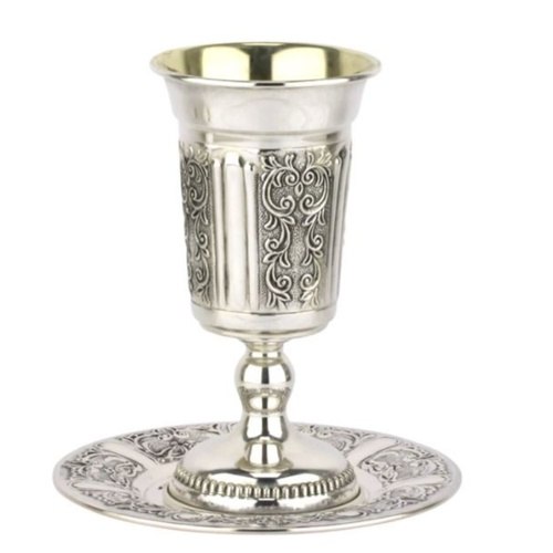סט גביע קידוש + תחתית כסף טהור דגם זכריה לוגאנו