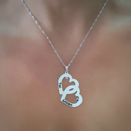 שרשרת לבבות מצטלבים עם אבנים וחריטות דגם LA312