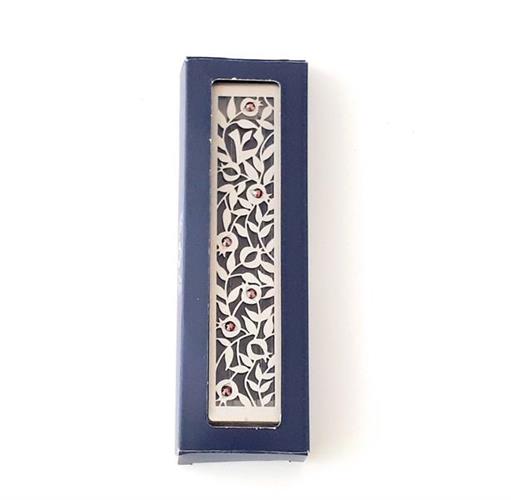 בית מזוזה  - דגם עלים אבנים בורדו  - MZB -12