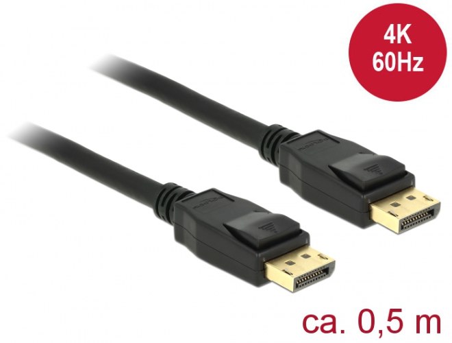 כבל מגשר DisplayPort זכר לחיבור DisplayPort זכר באורך 0.5 מטר Delock Cable DisplayPort 1.2
