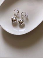 עגילי לב רטרו ענק כסף 925