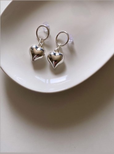 עגילי לב רטרו ענק כסף 925