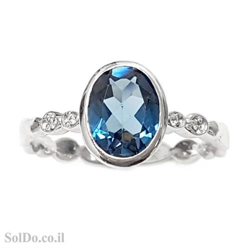טבעת מכסף משובצת אבן טופז כחולה  וזרקונים RG1594 | תכשיטי כסף 925 | טבעות כסף
