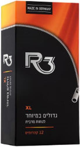 R3 קונדומים XL גדולים במיוחד לנוחות מירבית   12 קונדומים