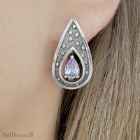 עגילי כסף מעוצבים בשילוב אבני זרקון צבע סגול A8834 | תכשיטי כסף 925