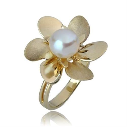 טבעת זהב בעיצוב פרח עם פנינה