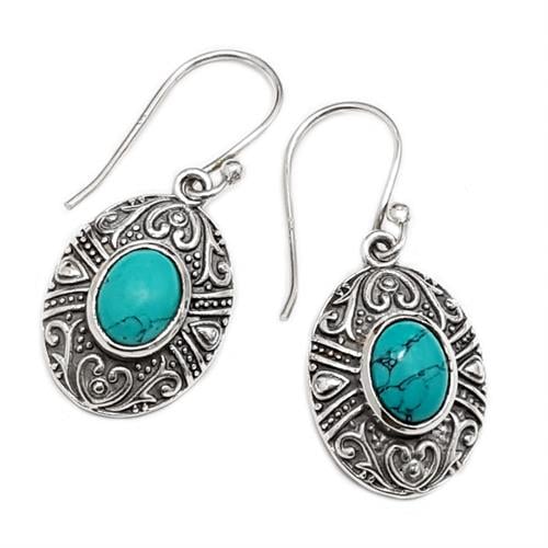עגילי כסף ארוכים מעוצבים בשילוב אבני טורקיז  A8571 | תכשיטי כסף | עגילי כסף