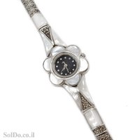 שעון מכסף מעוצב צדף לבן משובץ מרקזטים SH3272 | תכשיטי כסף