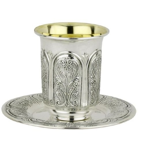 סט קידוש כסף טהור דגם ישעיהו שערים אימפריום