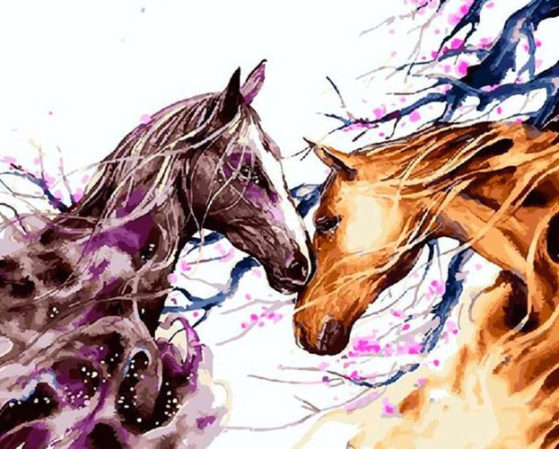 צביעה לפי מספרים - זוג סוסים