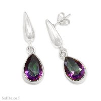 עגילים מכסף תלויים משובצים מיסטיק טופז  A8993 | תכשיטי כסף | עגילי כסף