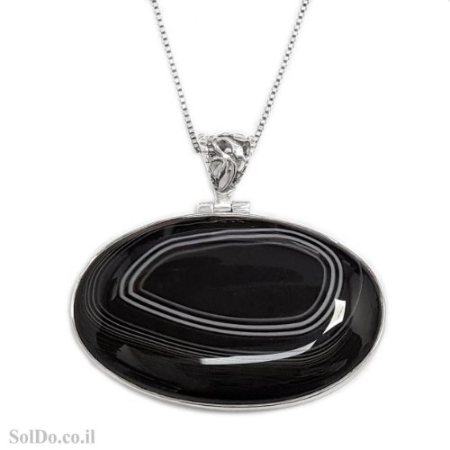 תליון מכסף משובץ אבן אגט צבע שחור T6161 | תכשיטי כסף