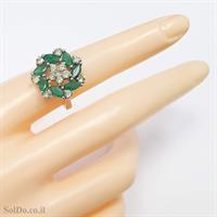 טבעת מכסף משובצת אבני אגת צבע ירוק ואבני פרידוט RG6077 | תכשיטי כסף 925 | טבעות כסף