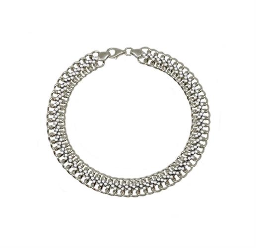 צמיד לגבר חוליות זהב לבן עם זרקונים לבנים