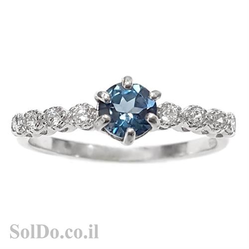 טבעת מכסף משובצת אבן טופז כחולה וזרקונים RG5977 | תכשיטי כסף 925 | טבעות כסף