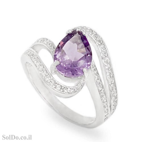 טבעת מכסף משובצת אבן אמטיסט וזרקונים RG6296 | תכשיטי כסף 925 | טבעות כסף