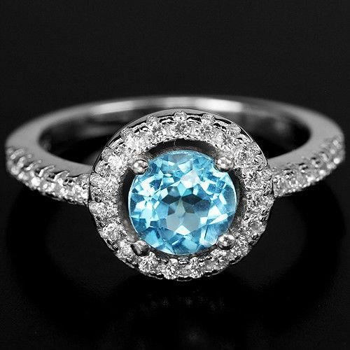 טבעת כסף משובצת טופז כחול וזרקונים RG5590 | תכשיטי כסף 925 | טבעות כסף