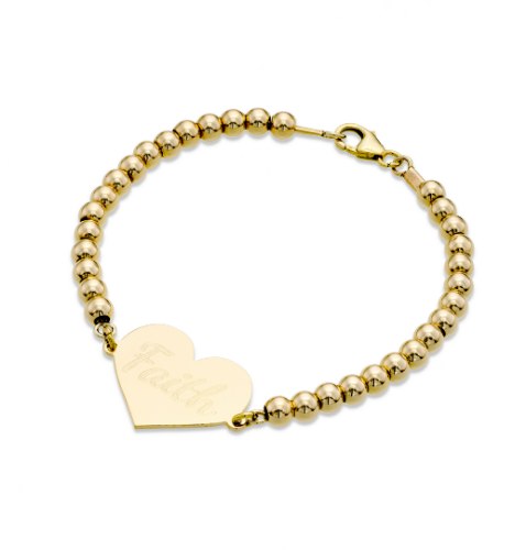 צמיד חרוזים 4mm עם תליון לב חרוט דגם LA408