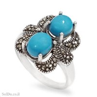 טבעת מכסף משובצת מרקזטים ואבני טורקיז  RG6266 | תכשיטי כסף 925 | טבעות כסף