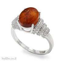 טבעת מכסף בשילוב ענבר צבע קוניאק ואבני זרקון RG8691 | תכשיטי כסף 925
