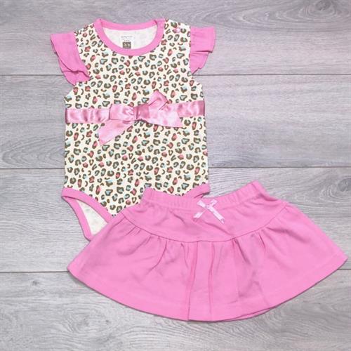 בגד גוף עם חצאית ורוד מנומר