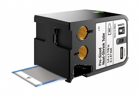 שרוול סימון מתכווץ שחור על רקע לבן Dymo 1868731 Heat Shrink Tubing XTL Tape 6x47mm