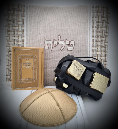 סט טלית תפילין בהמה דקה כיסויים דמוי פשתן