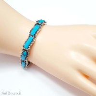 צמיד מכסף לאישה משובץ מרקזטים  וטורקיז Z3166 | תכשיטי כסף 925 | צמידי כסף