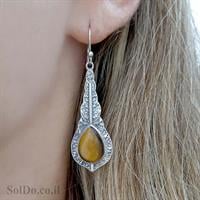 עגילי כסף ארוכים מעוצבים בשילוב אבני עין הנמר  A8638 | תכשיטי כסף | עגילי כסף