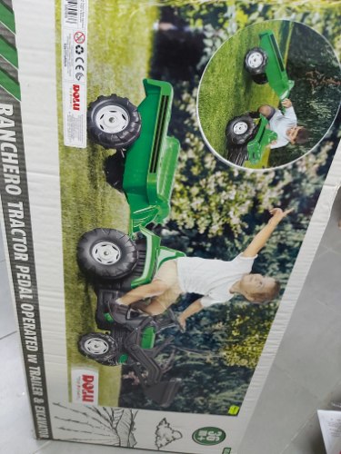 טרקטור פדלים ירוק כולל כף ועגלה נגררת