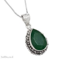 תליון מכסף משובץ אבן אגת צבע ירוק  T6141 | תכשיטי כסף